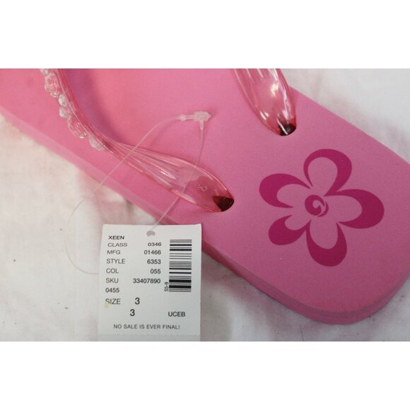 Limited Too Pink Foam Flip Flops sz 3 Girls Rhinestone Straps Summer Beach Pool - Picture 4 of 4